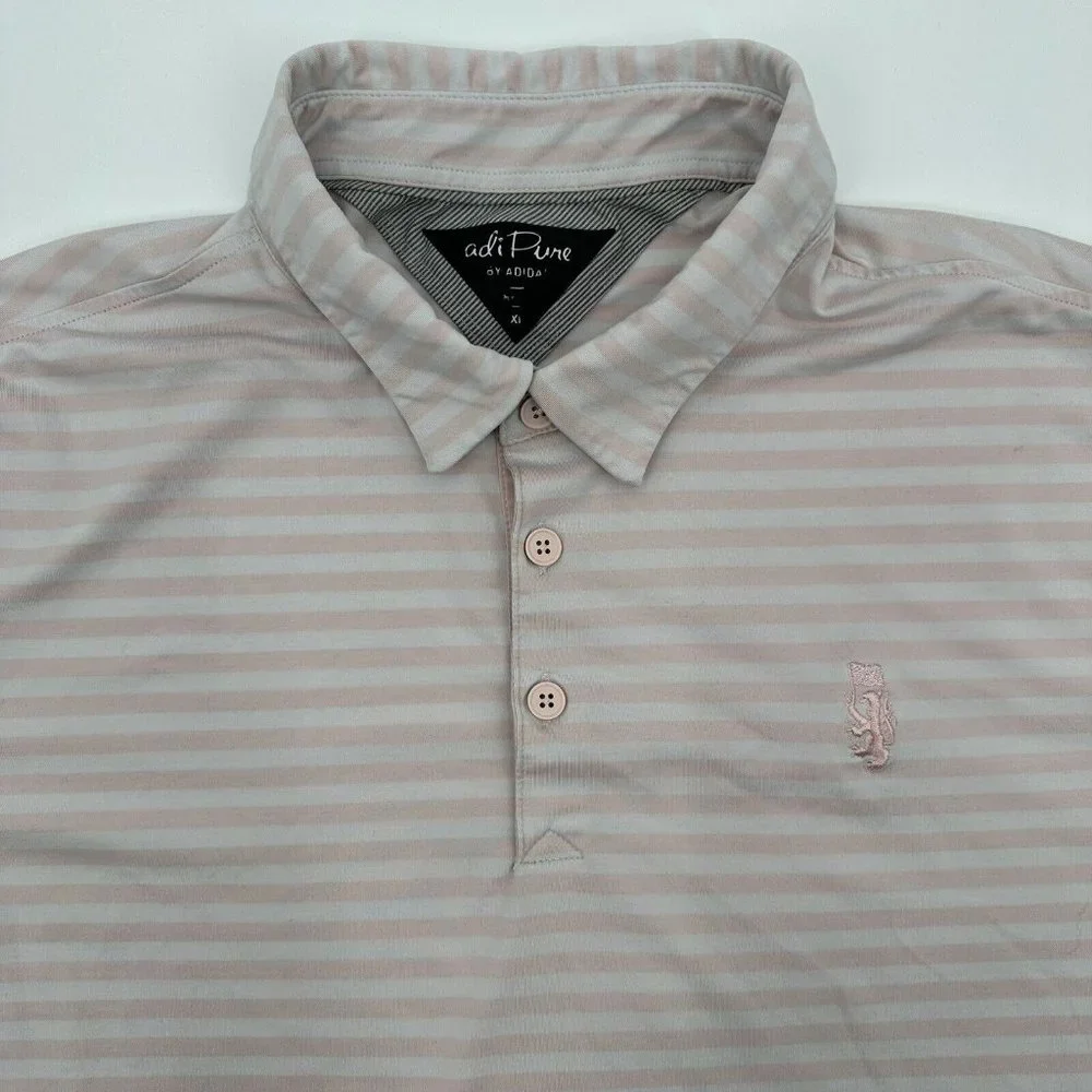 AdiPure by Adidas Pink White Striped Short Sleeve Golf Polo Shirt Size‎ XL